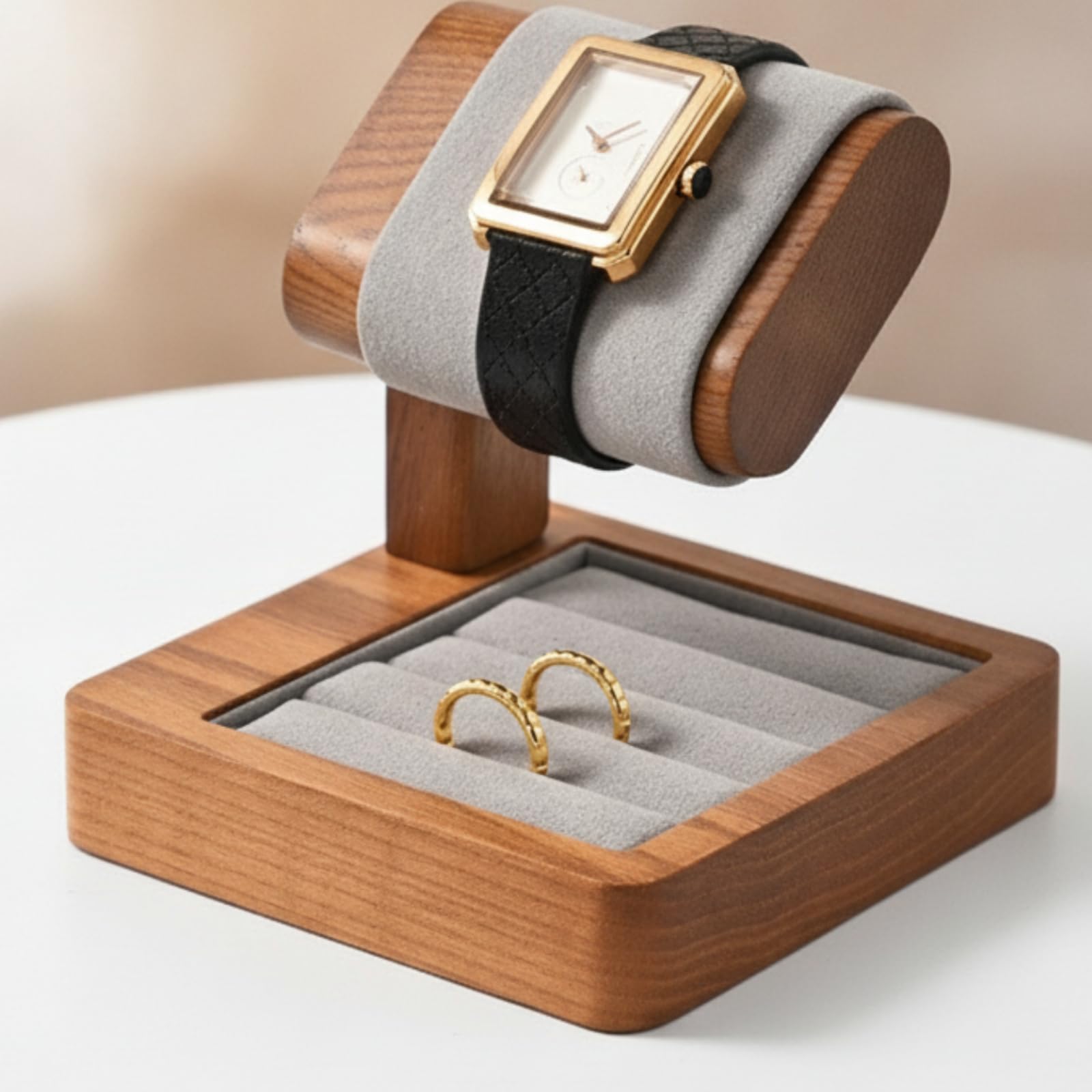 Supporto per Orologio con Culla Rotonda Imbottita E Base in Legno Compatta per una Visione Multiangolare atto per Comodino E Bancone Del Negozio