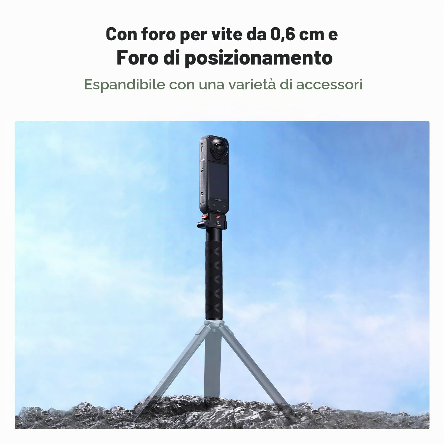 K&F CONCEPT Bastone Selfie Pieghevole Invisibile da 89 cm, Magnetico a Rilascio Rapido, Compatibile con Insta360 X5, in Alluminio con Impugnatura e Blocco di Sicurezza