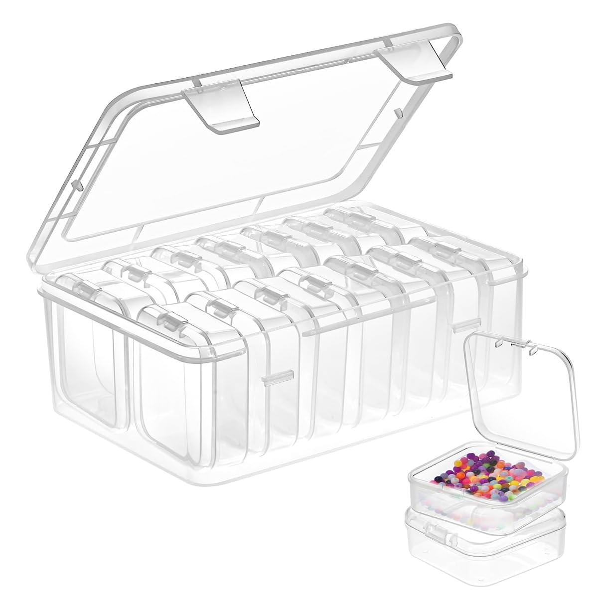 HASTHIP® Jewelry Organizer Box Set of 15Pcs, Transparent Organizer for Earrings, Ear Studs, Rings, Necklace, Accessories, Multi Purpose Storage Case for DIY Crafting, Beading, Diamond Painting