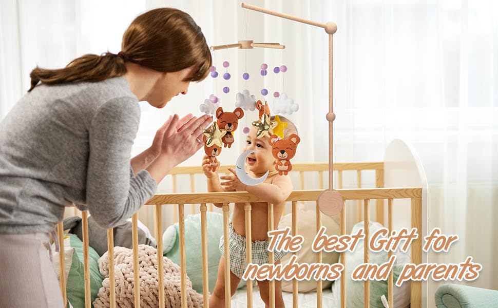 Miniatura 6 de VKP - Brazo móvil de madera para cuna, colgador móvil para cuna, decoración de guardería (madera)