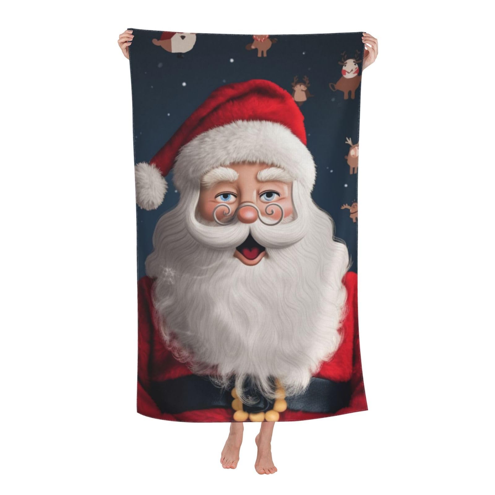 BWWHCCTI Santa Claus Christmas Printed Quick Dry Bath Towel, Soft Microfiber Towels Fast Drying Beach Towels for Travel,Camping,Gym,Swimming,Yoga