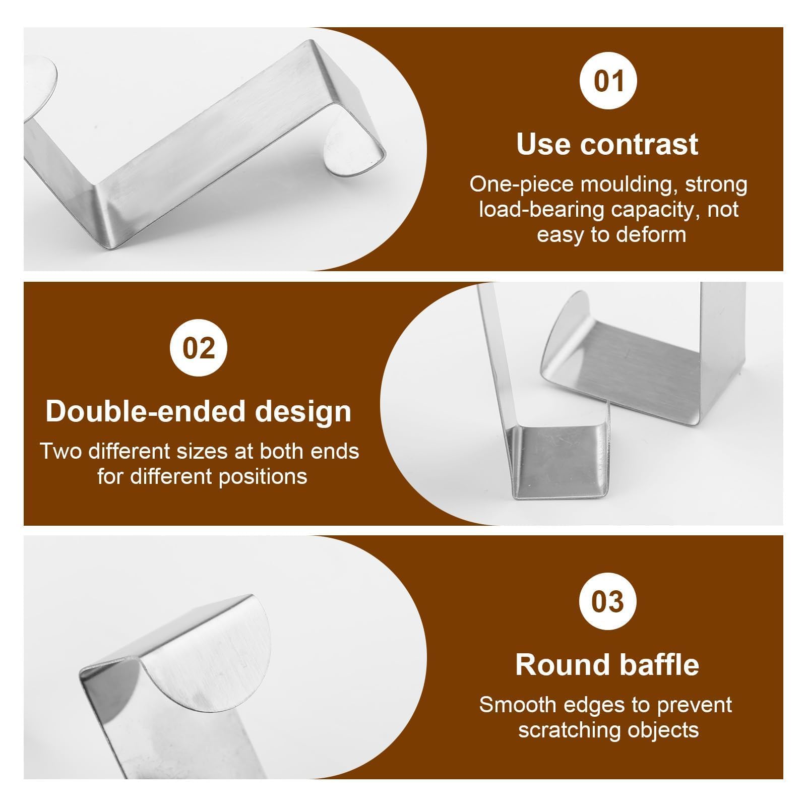 10pack Over Door Hanger 1.8 cm (0.7") and 4 cm (1.57") Dual Head Stainless Steel Z Shaped Reversible Door Hooks No Drilled Space Saving Silver Cupboard Hooks for Kitchen Wardrobe Bedroom Bathroom - Image 3