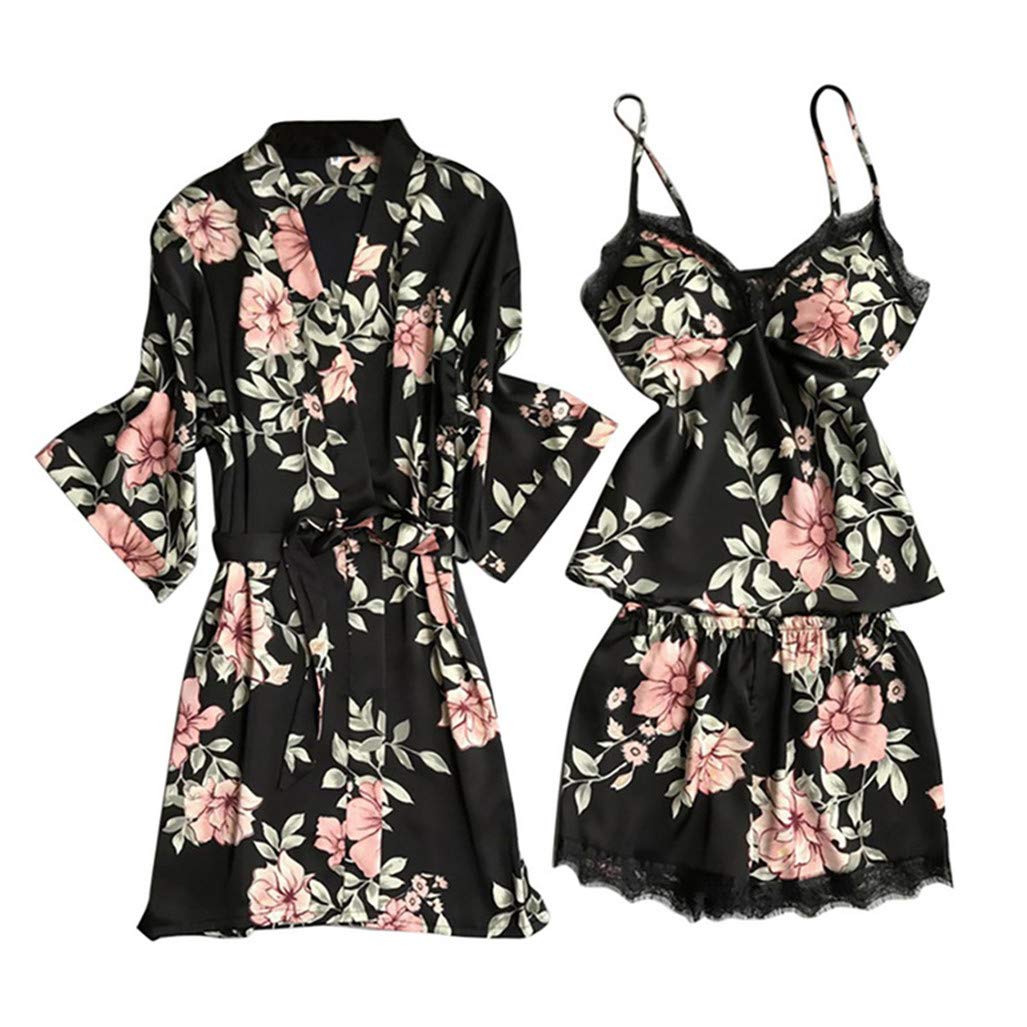 Sexy Women's Robe Gown Sets Lace Bathrobe + Night Dress 4 Four Pieces Sleepwear Womens Sleep Set Faux Silk Robe Femme Lingerie Style 1 L