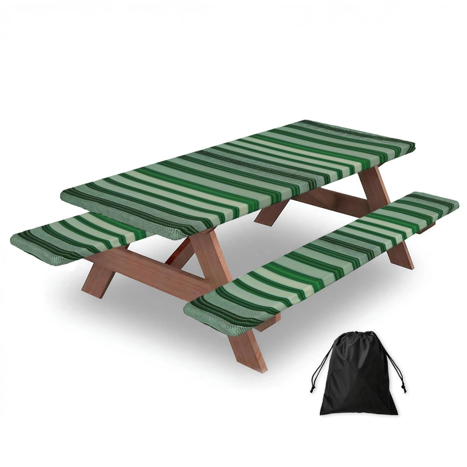 AYYQWE Green Striped Print Picnic Table Bench Cover Outdoor Garden Party Decor Daily Accessory Gift