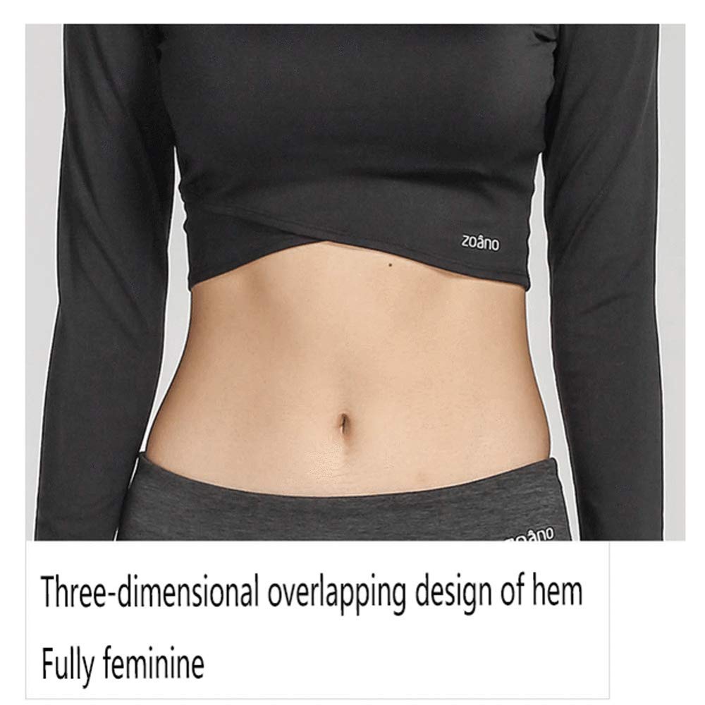 FACAI T-Shirt da Donna A Maniche Lunghe con Cravatta Ombelicale Sexy da Donna Formazione Yoga Abbigliamento Camicia Sportiva da Corsa per Fitness Slim Europeo E Americano,Black-M