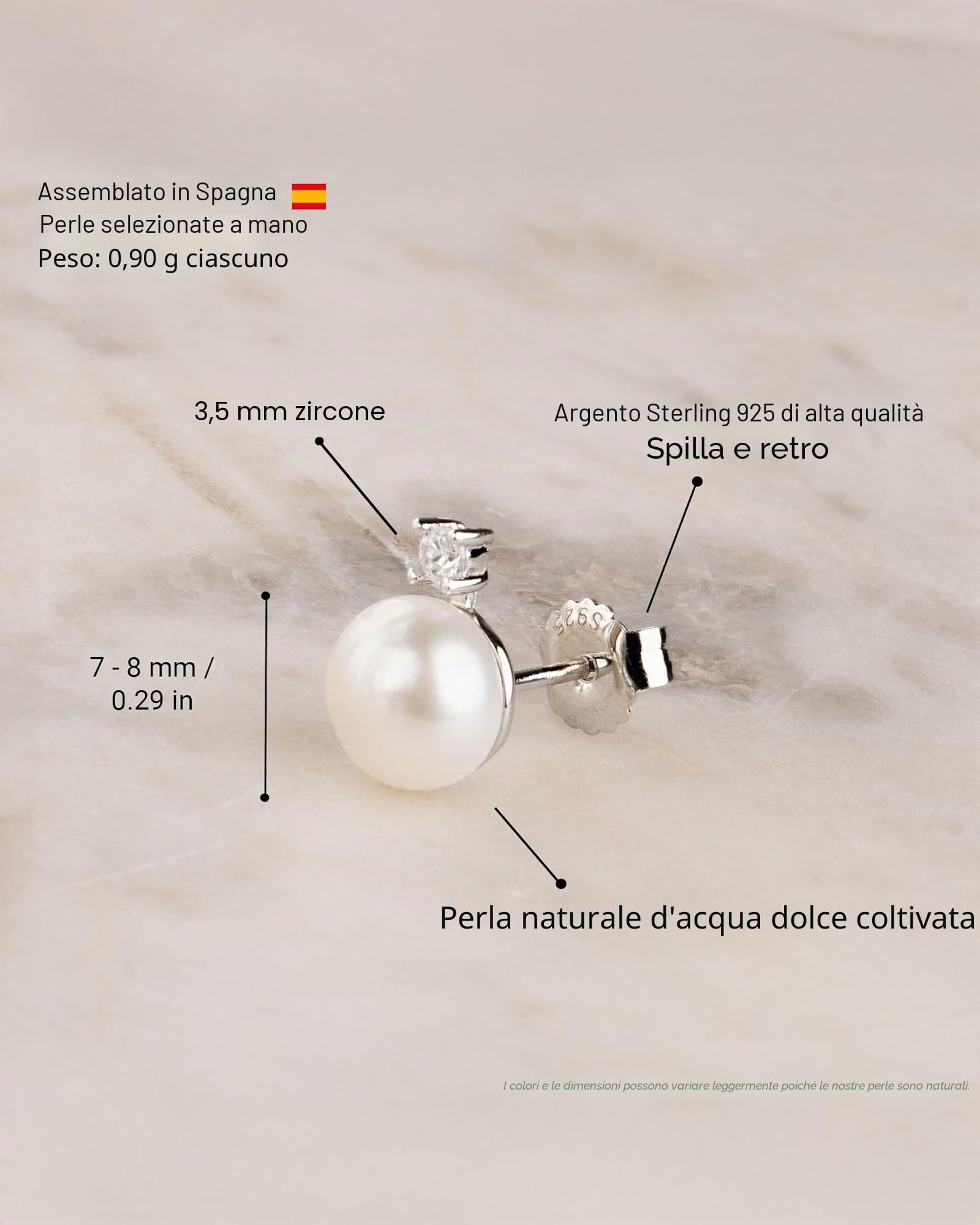 Orecchini di Perle Coltivate d'acqua dolce a forma di Bottone con Zirconi SECRET & YOU. Design Tu ed Io - Argento sterling 925 rodiato con grandi dorsi o Omega.
