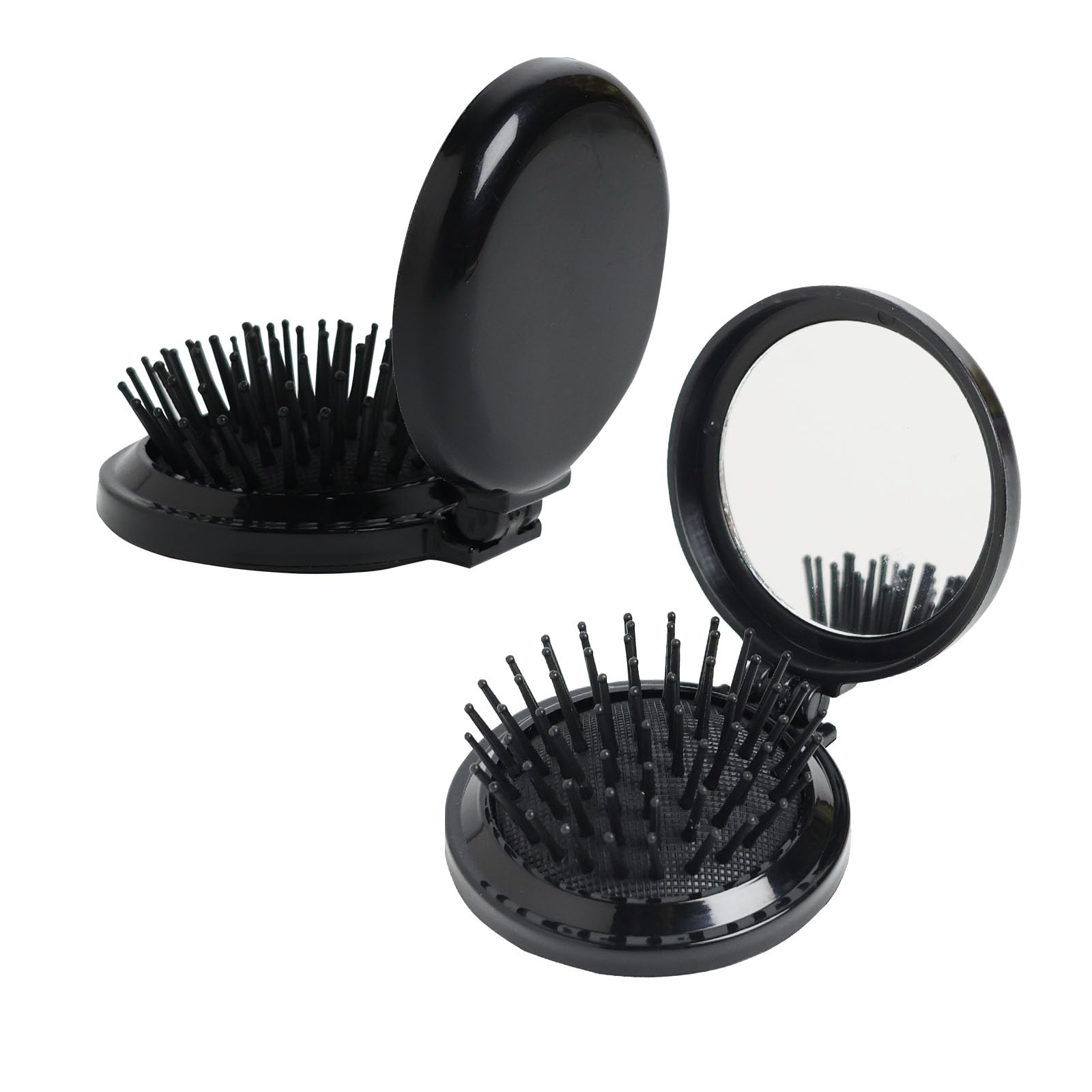 2 Pack Hair Brush with Mirror, Round Folding Pocket Travel Mini Boar Bristle Hair brushes