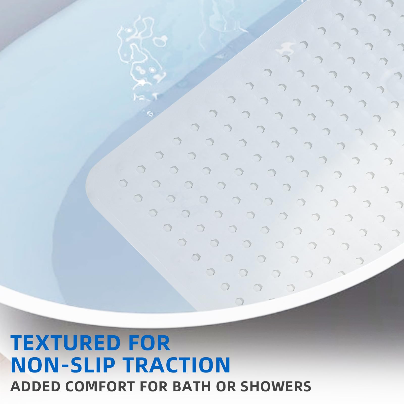 MOONFLY Alfombrilla de ducha y bañera, 40 x 16 pulgadas, tapetes antideslizantes extralargos con ventosas y agujeros de drenaje, lavables a máquina y antideslizantes, tapetes de baño para bañera