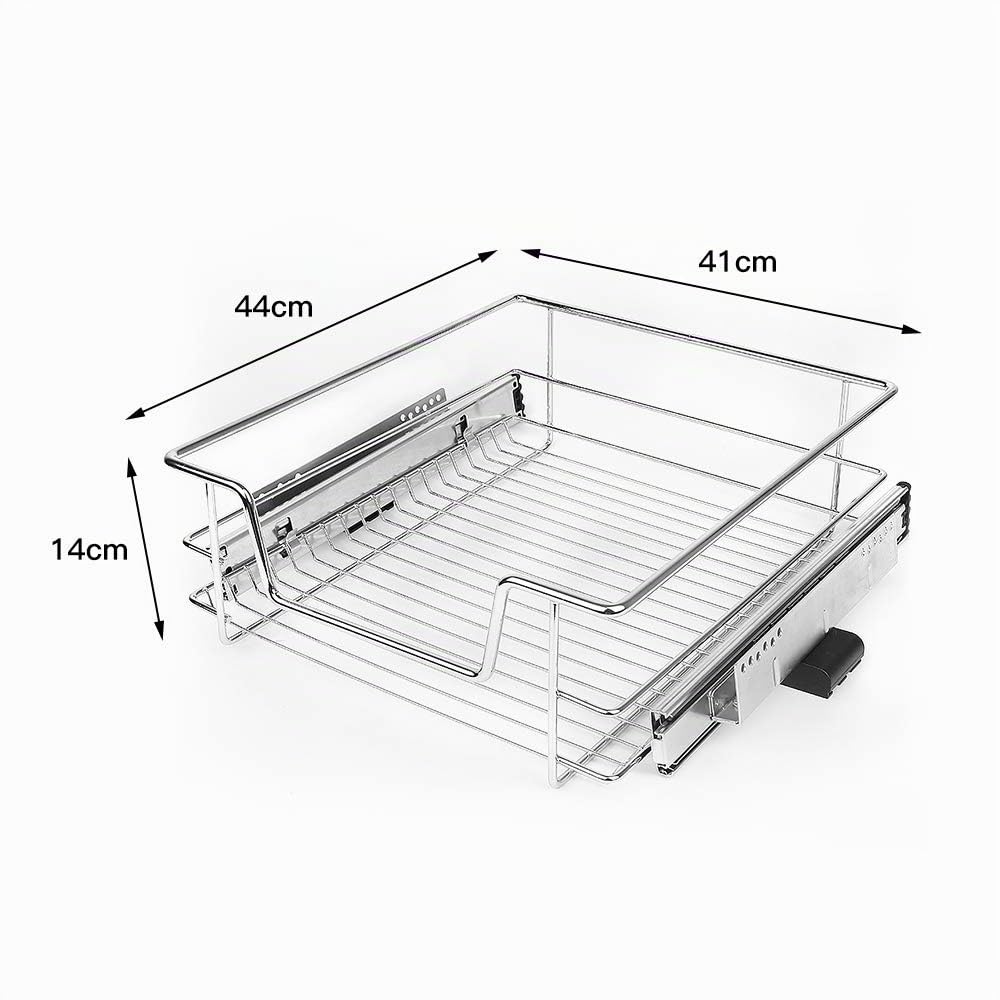 2 x Cassetto Telescopico Cestello Estraibile 45 cm per i Mobili da Cucina, 2 Cestelli a Rete Metallo con Guide, Cestelli da Cucina Estraibile Cromato (45 cm)