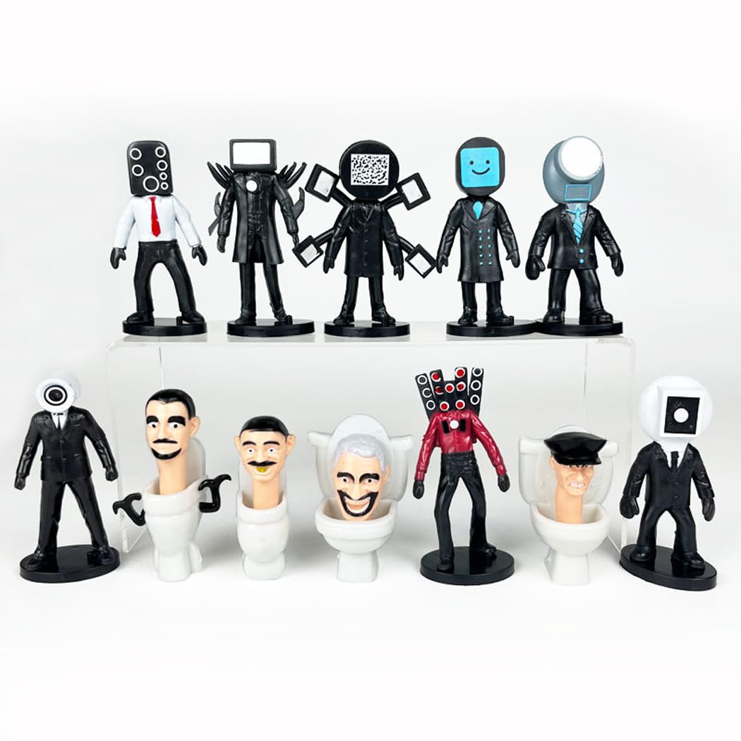 TADALU12Pcs Skibidi Battle Action Figures Set, Skibidi Toilet Action Figure Horror Cartoon Movies Character, Action Figure Model for Kids Birthday Party Cake Topper Halloween Parties Decoration