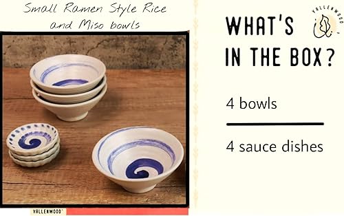 Miniatura 3 de 8 piezas de estilo japonés Ying Yang. Juego de 4 cuencos de arroz de cerámica blanca y negra, además de 4 platos pequeños de salsa de soja