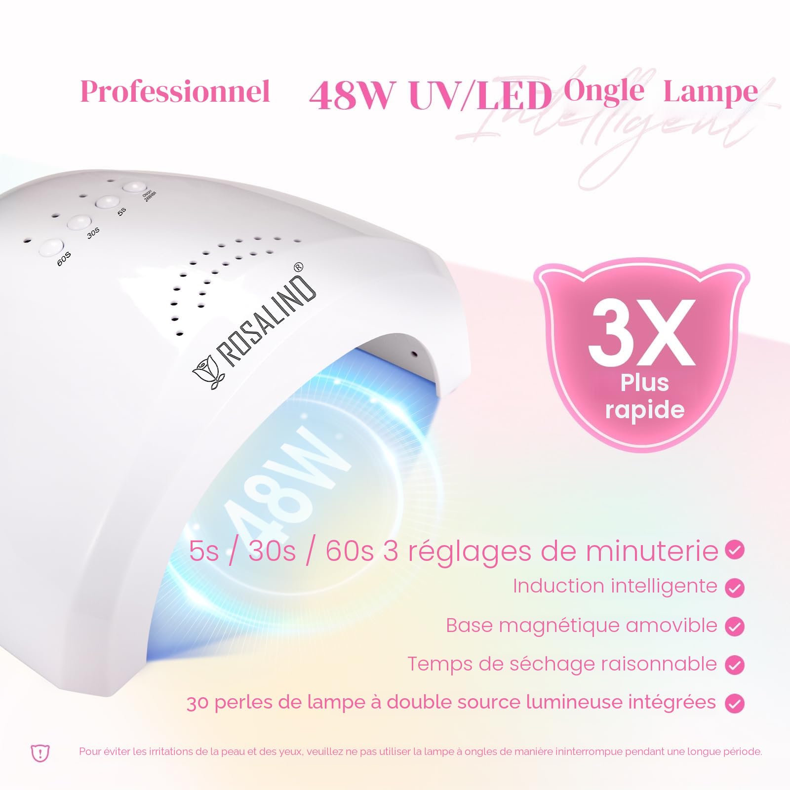 ROSALIND Kit Vernis Semi Permanent Complet, 44+4 PCS Vernis Gel UV Semi Permanent Avec 48W UV/LED Lampe , Kit Ongle Gel UV Complet Cadeau Rose Vert Rouge Bleu Violet Gris Kit Manucure