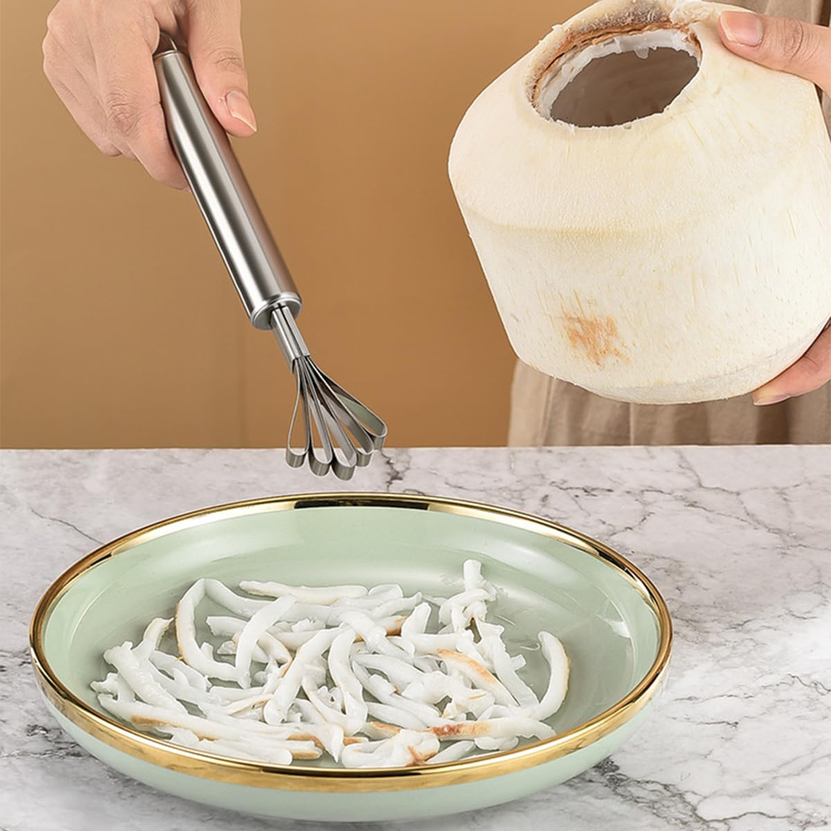 Set di 3 Attrezzi per Aprire il Cocco, Perforatore di Gusci di Cocco, Martello di Gomma con Manico in Legno, Tappetino in Silicone Antiurto