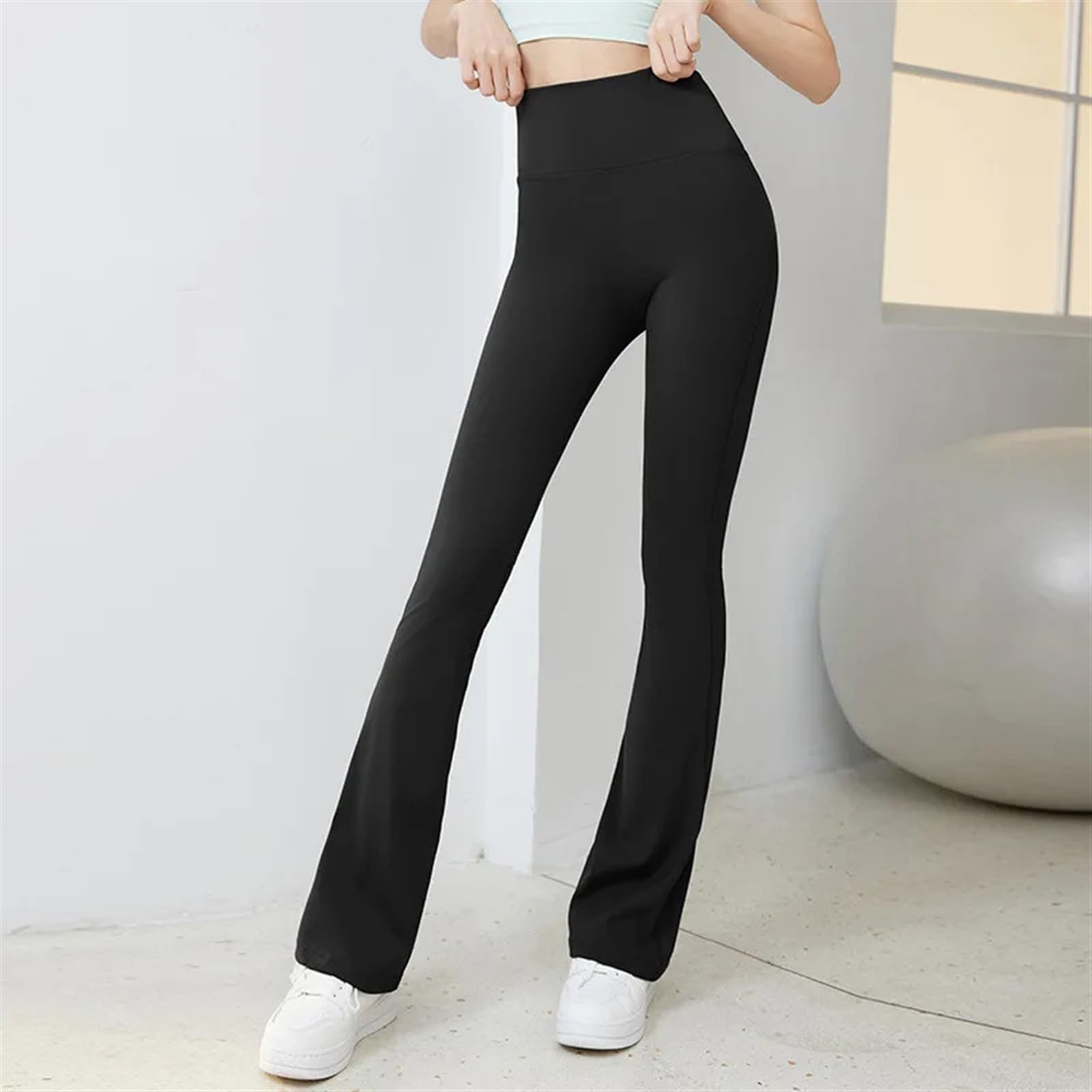 Leggins sportivi donna Leggings svasati Pantaloni da yoga Pantaloni da donna a vita alta Pantaloni larghi da donna Palestra Fitness Sport Pantaloni svasati neri Pantaloni da ballo latino(Black,M)