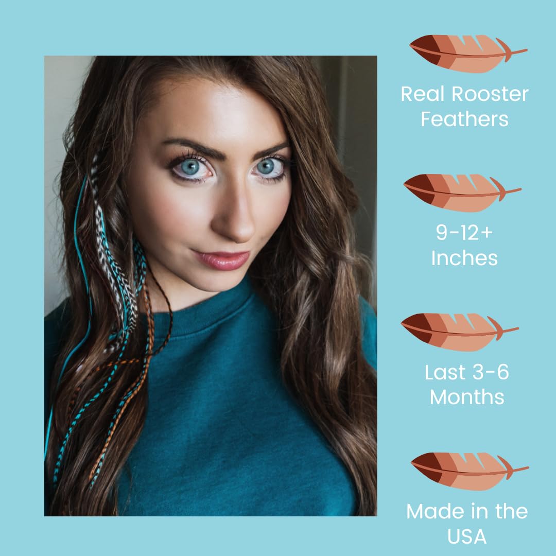 Long Real Rooster Feathers Extensions Kit, DIY Microlink Beads & Loop Tool Amazon.com: Hair Feathers Extensions Kit, Long Real Rooster  main image 2