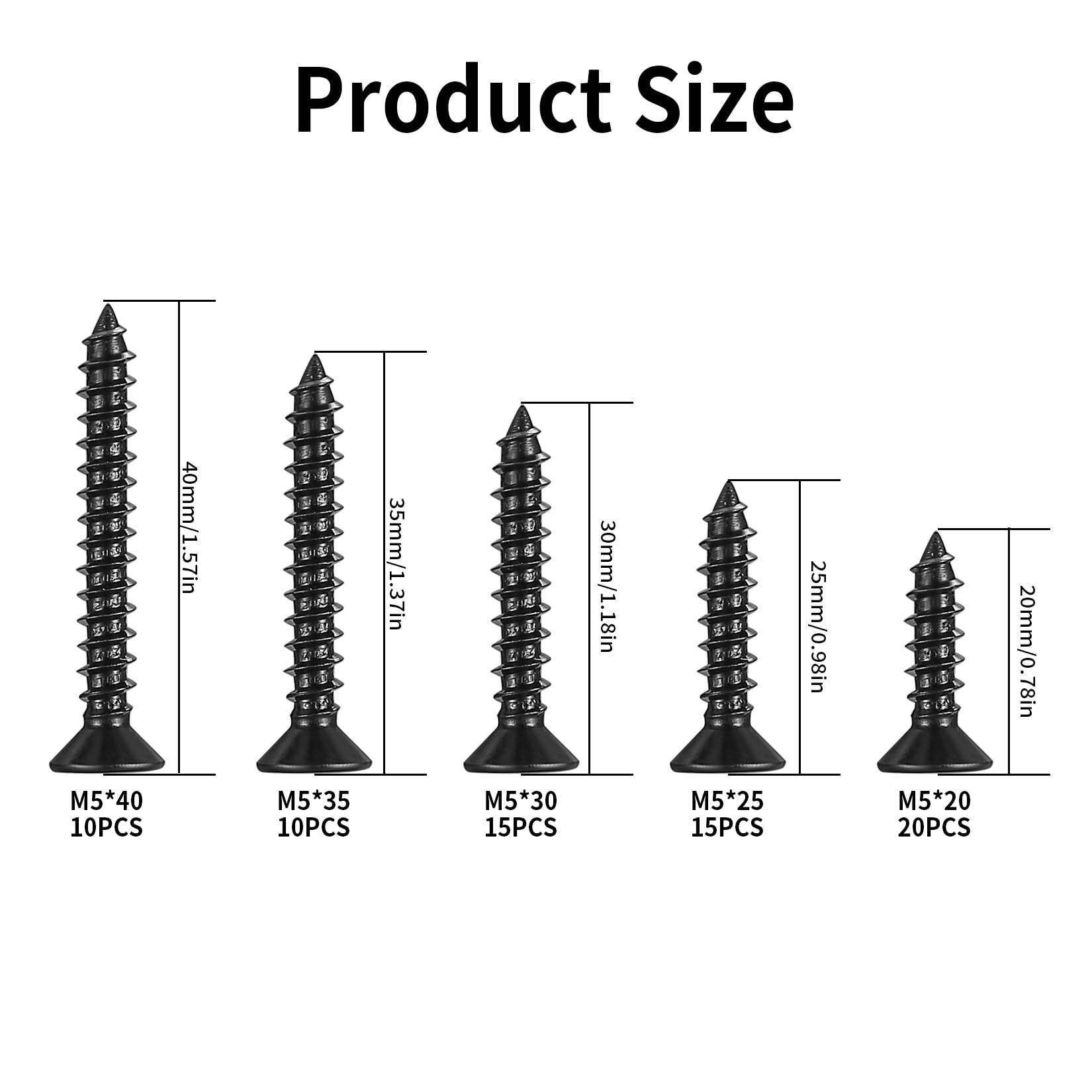 70 Pcs M5 Black Self Tapping Screws for Wood Assortment Set Countersunk Head Hex Socket Cap Screws - Image 2