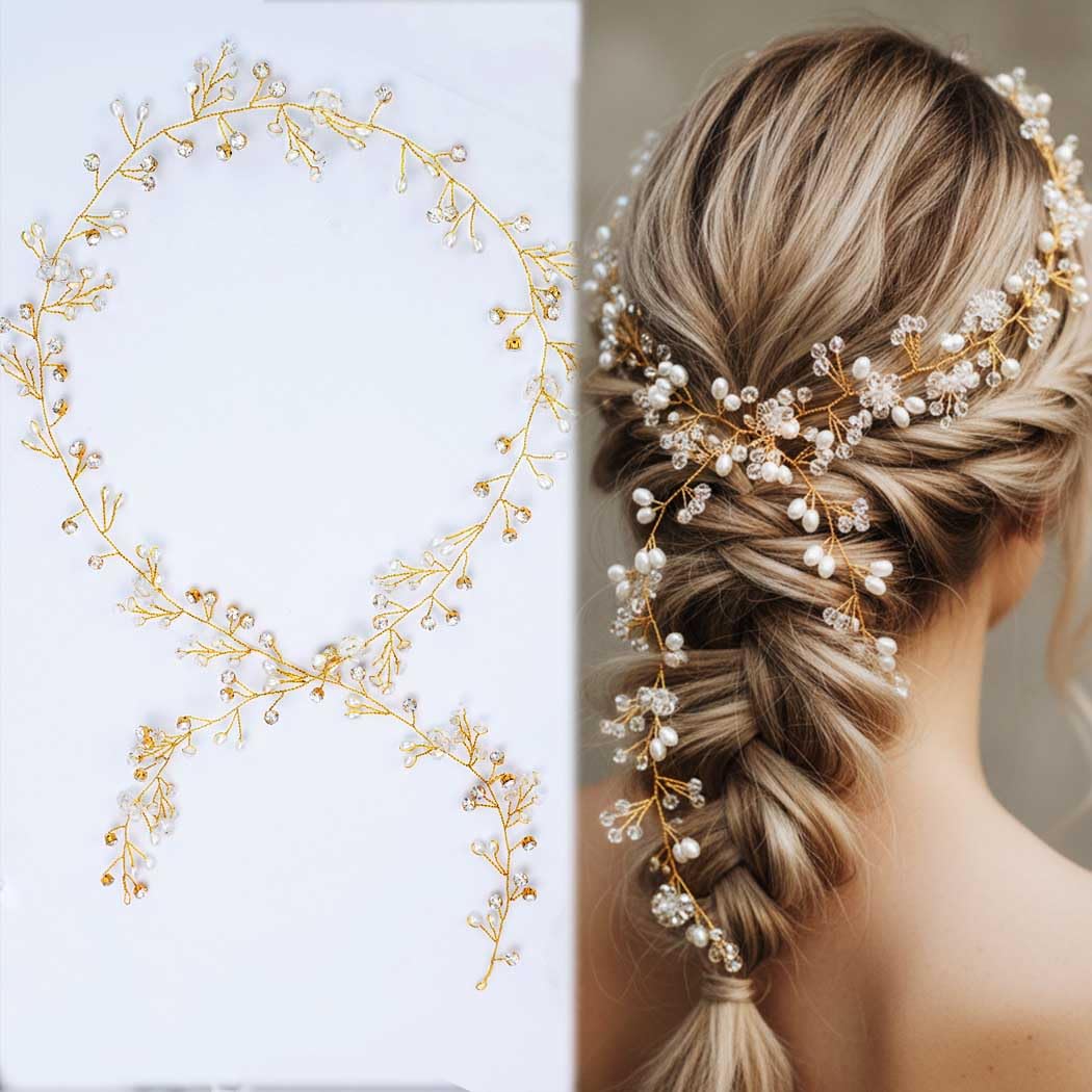 Yean - Accessorio decorativo per capelli per sposa e damigella d'onore, lunghezza 100 cm, colore argento oro Oro