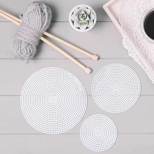 Miniatura 9 de 15 hojas redondas de lona de plástico de malla de punto de aguja de círculo blanco tapete de malla de lona en blanco para costura, suministros de