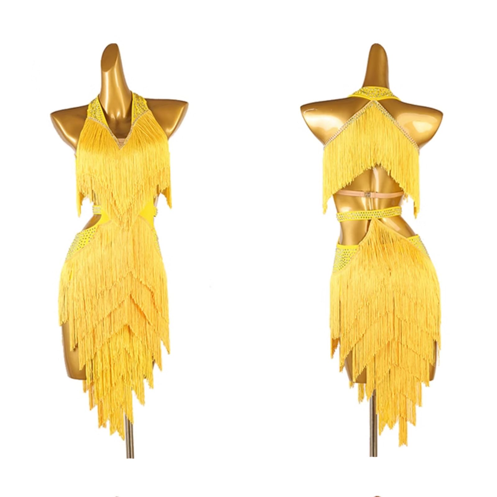 Latein Tanz Performance Kleider Mit Fransen Für Damen Ärmelloses Tango Modern Turnierkleid Mit V-Ausschnitt Rückenfrei Ballsaal Tanz Outfit Nackter Rücken