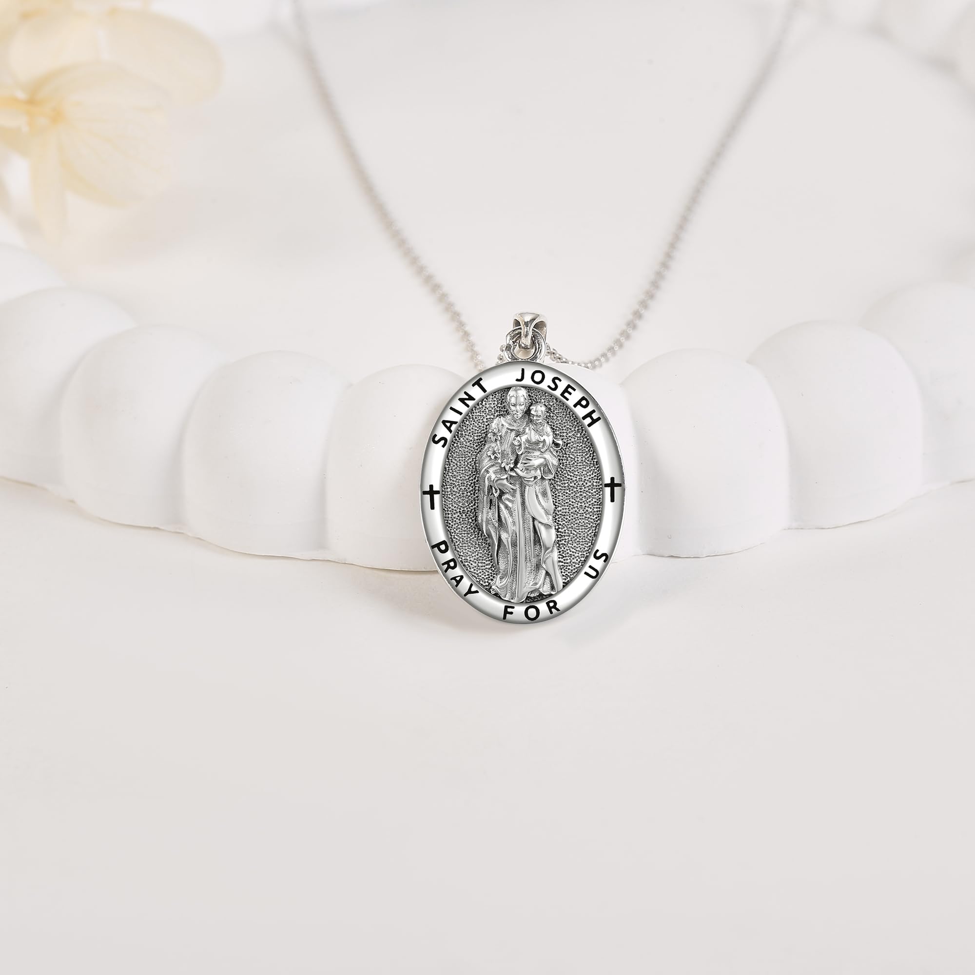 DAYLINLOVE Saint Józef medal łańcuszek srebrny 925 St. Józef wisiorek Święty Naszyjnik Religia Jewelry Biżuteria ochronna dla mężczyzn i kobiet, Srebro szterlingowe, not known
