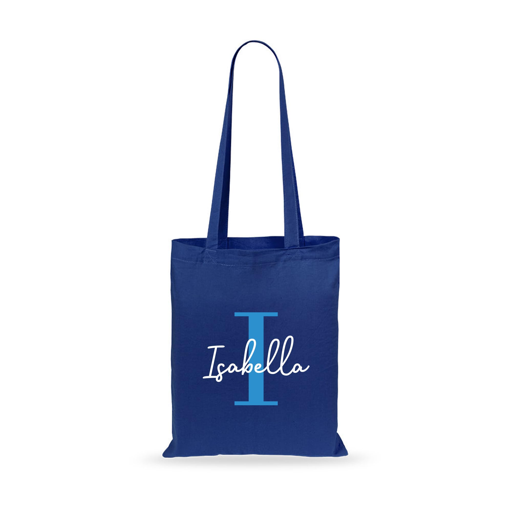 eBuyGB Personalised Tote Bag, Custom Alphabet Cotton Shopper with BIue Initial & Name, Birthday Gift Bag, Goodie Bag, Kids Party Bags, Bag For Life, Reusable Bag (Navy) โ image 1