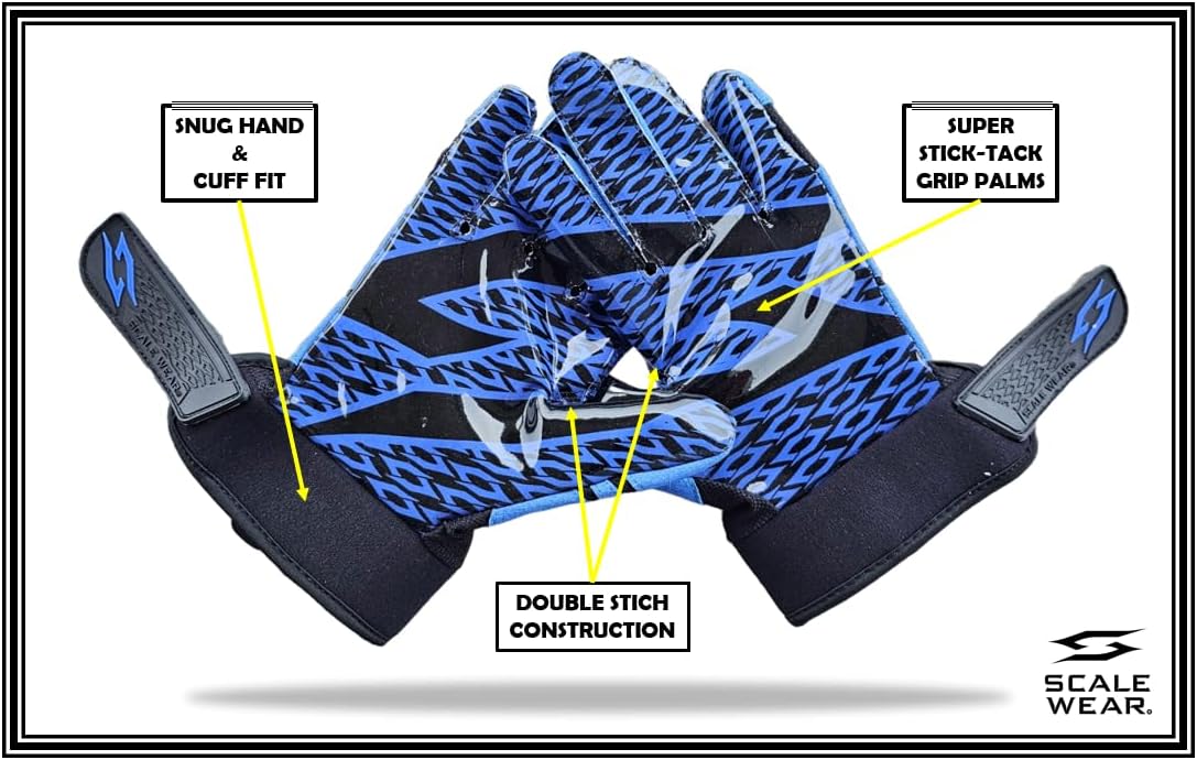 Stealth Padded Football Receiver Gloves - Battle College Lineman, Be a Villain Not a Joker with Padded Stealth Football Gloves with Elite Tacky Grip Palms, Youth, Kids, Men, Boys Small to XXL Sizes