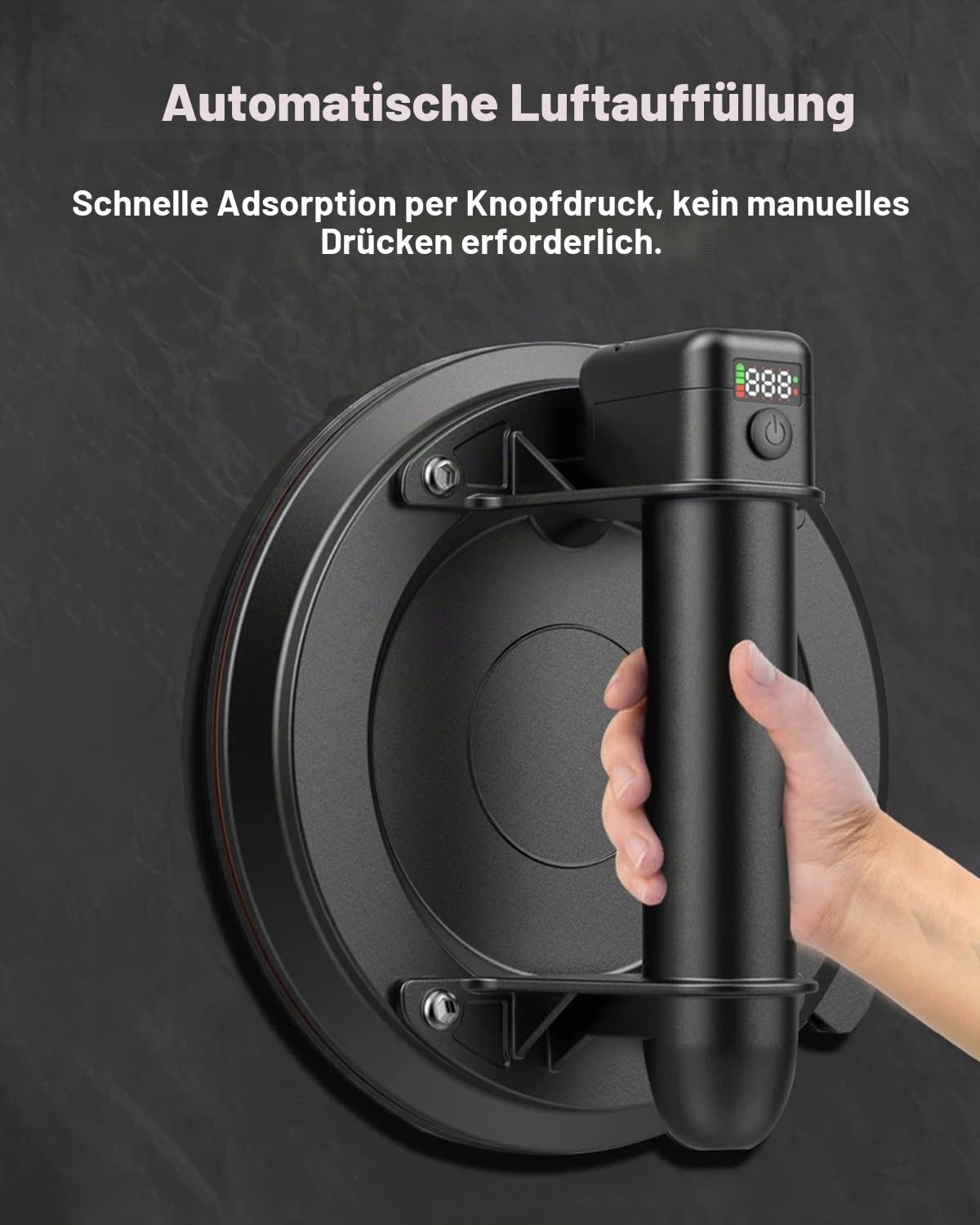 Elektrischer Vakuum Saugheber 8'' Selbstnachsaugend mit Digitalanzeige, Glassauger und Fliesenheber, Tragkraft über 280 KG, für Mattiert und glatte Oberflächen, Plattenheber für Glas, Fliesen