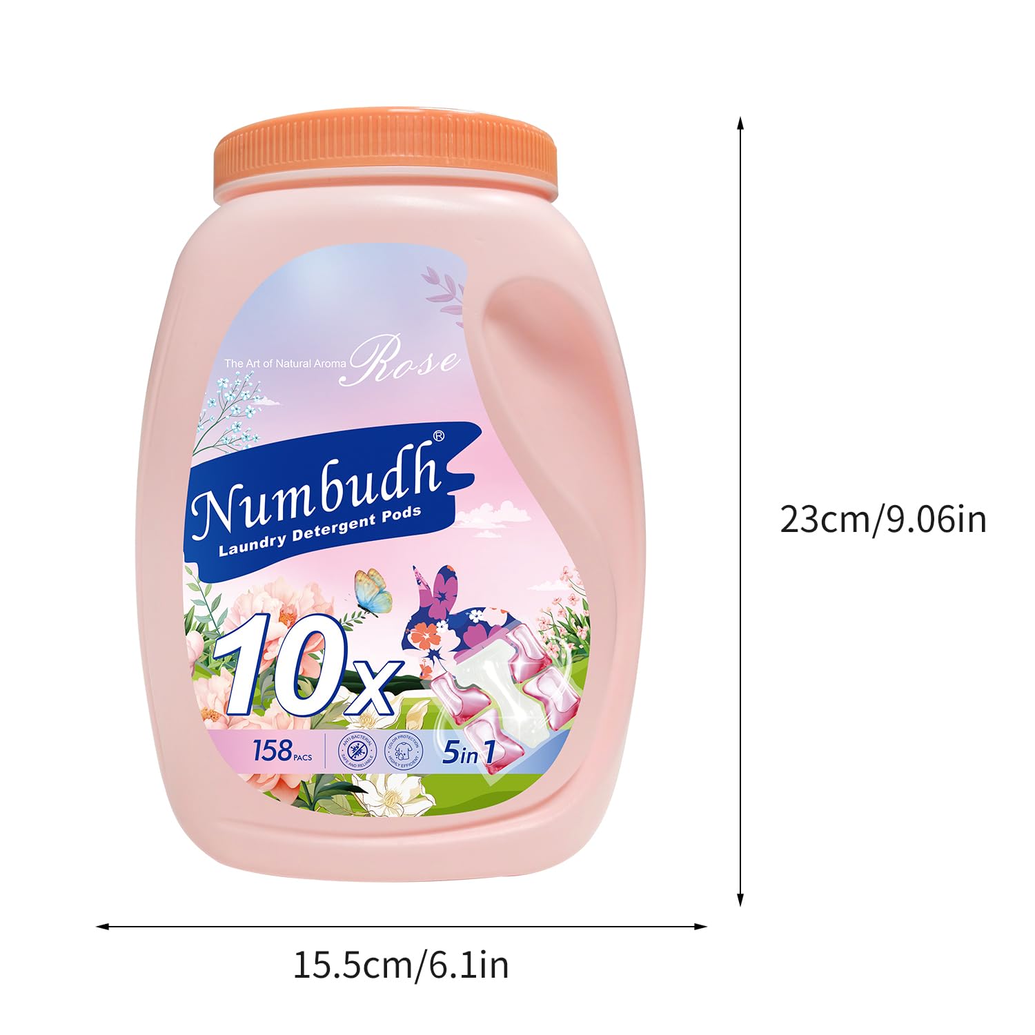 Capsule di Detersivo per Bucato, 158 Capsule, Formula 5-in-1, Profumo di Rosa a Lunga Durata