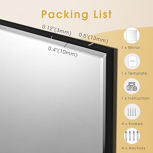 Miniatura 5 de Espejo rectangular biselado negro de 30 x 30 pulgadas para baño, espejo rectangular de aluminio montado en la pared, moderno y grande para