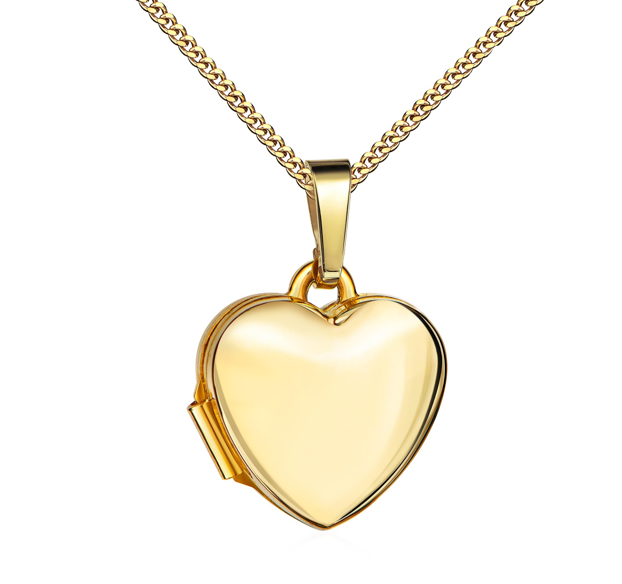 Kleiner Herz Anhänger Medaillon 333 Gold Herz-Amulett für 2 Bilder zum Öffnen für Damen mit Halskette und Schmuck-Etui
