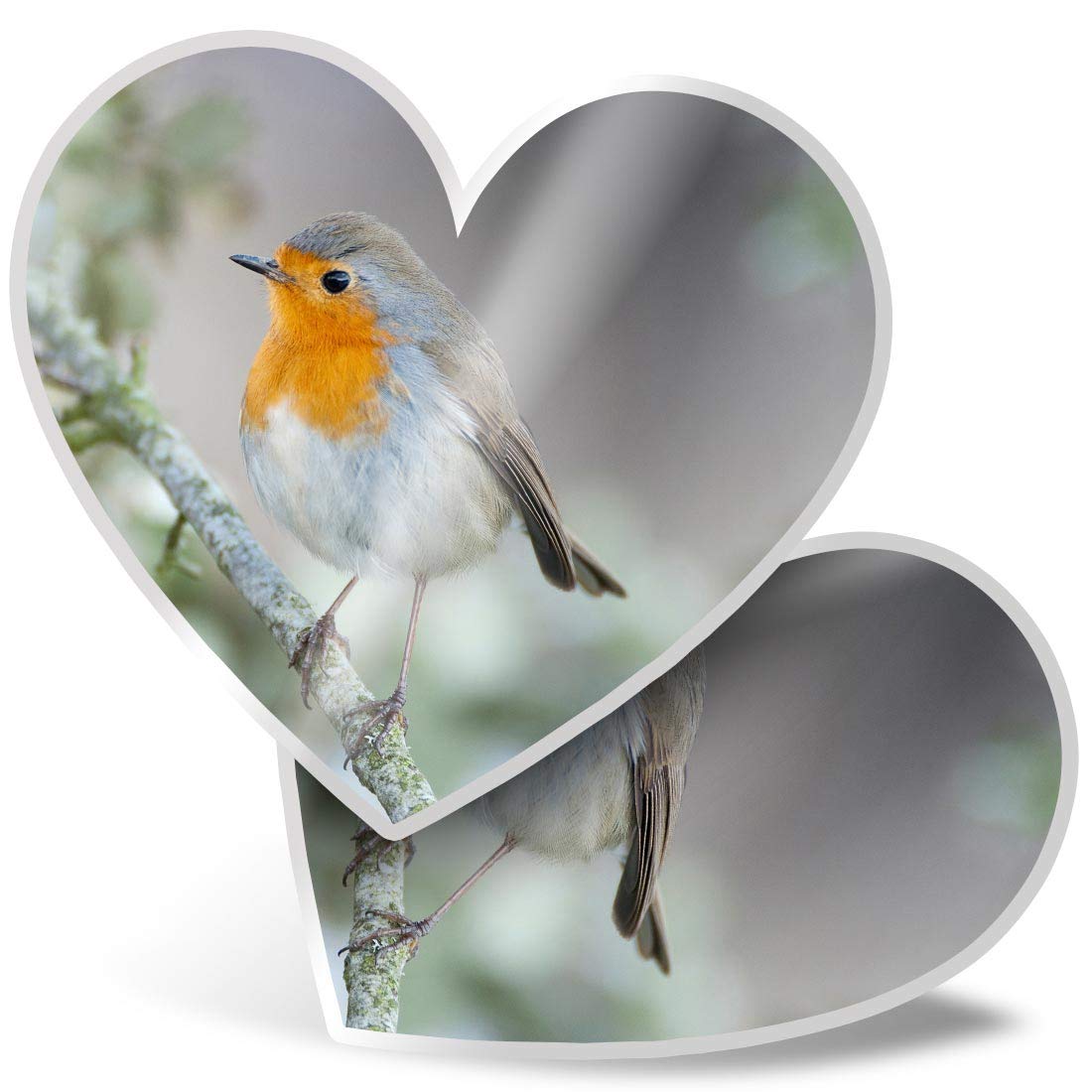 Destination Vinyl Ltd Multi 2 X Heart Vinyl Stickers 7.5 Cm - Cute Winter Red Robin Bird Garden 24115