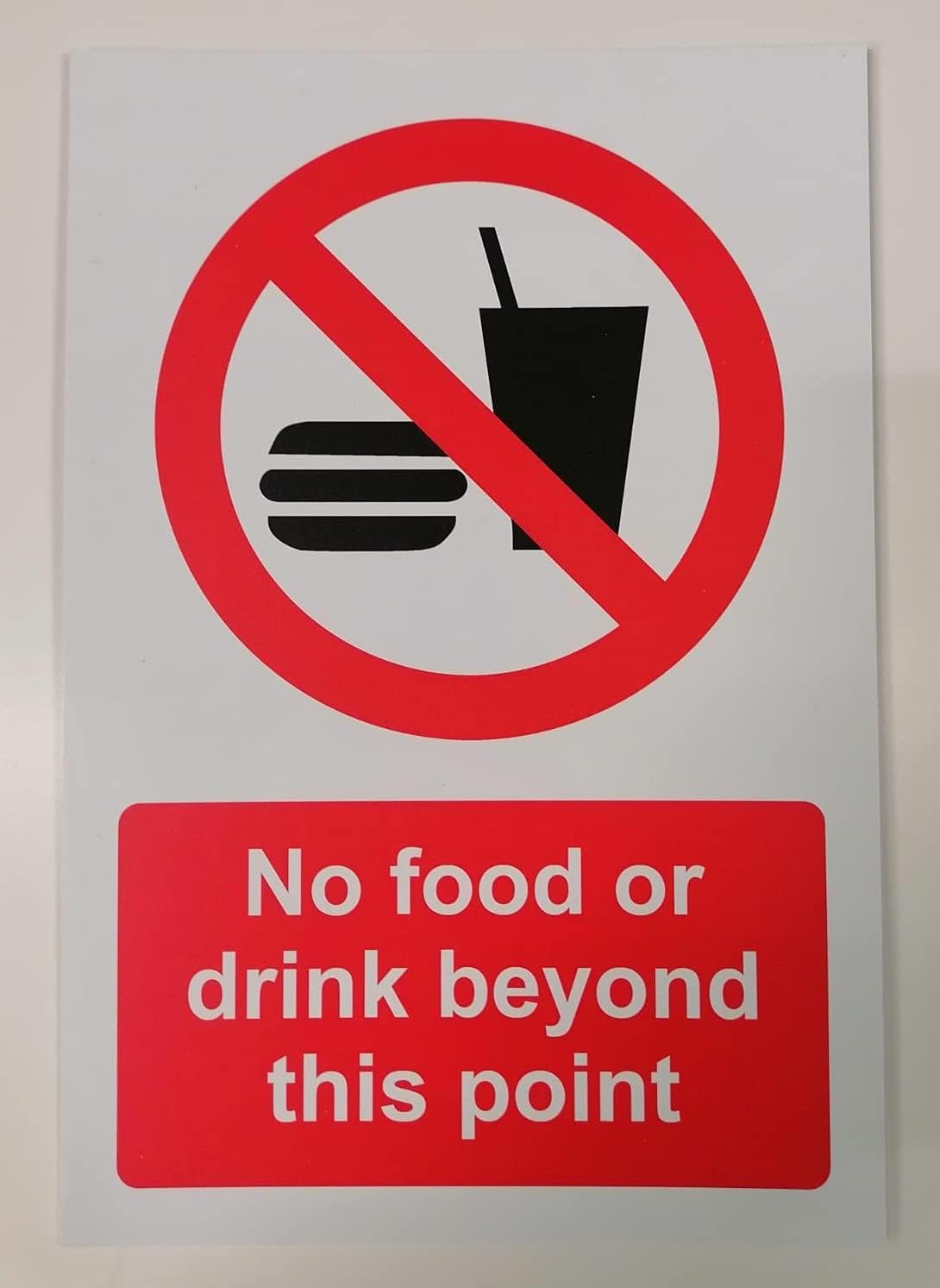 No Food Or Drink Beyond This Point Safety Sign - 1.2mm Rigid Plastic 300mm x 200mm Case (Pack of 10)