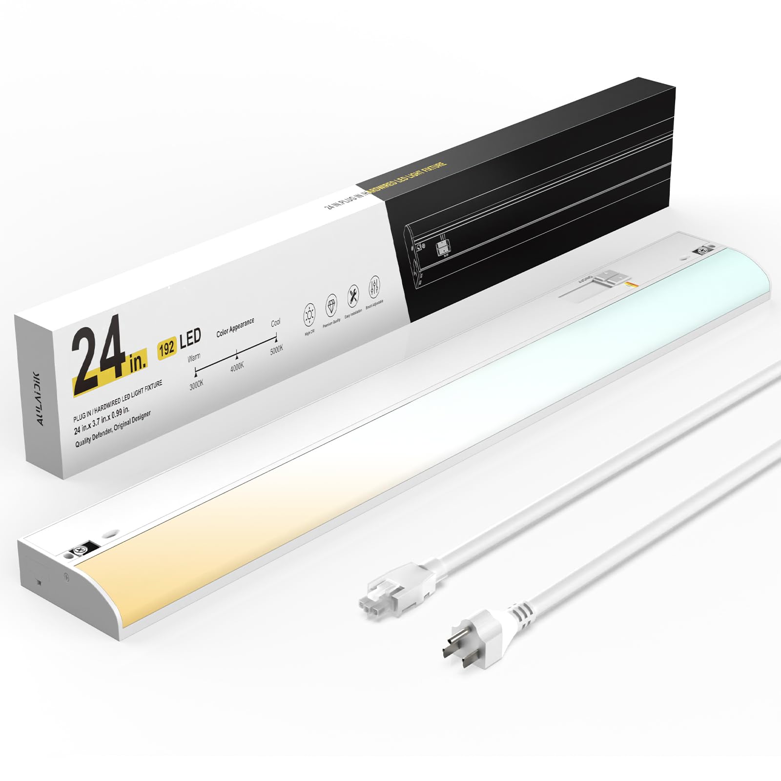 Under Cabinet Lighting Hardwired & Plug-in, 24 inch 3CCT Dimmable Linkable Under Counter Lights for Kitchen,with Power Cord and Linked Cord, CRI 97,