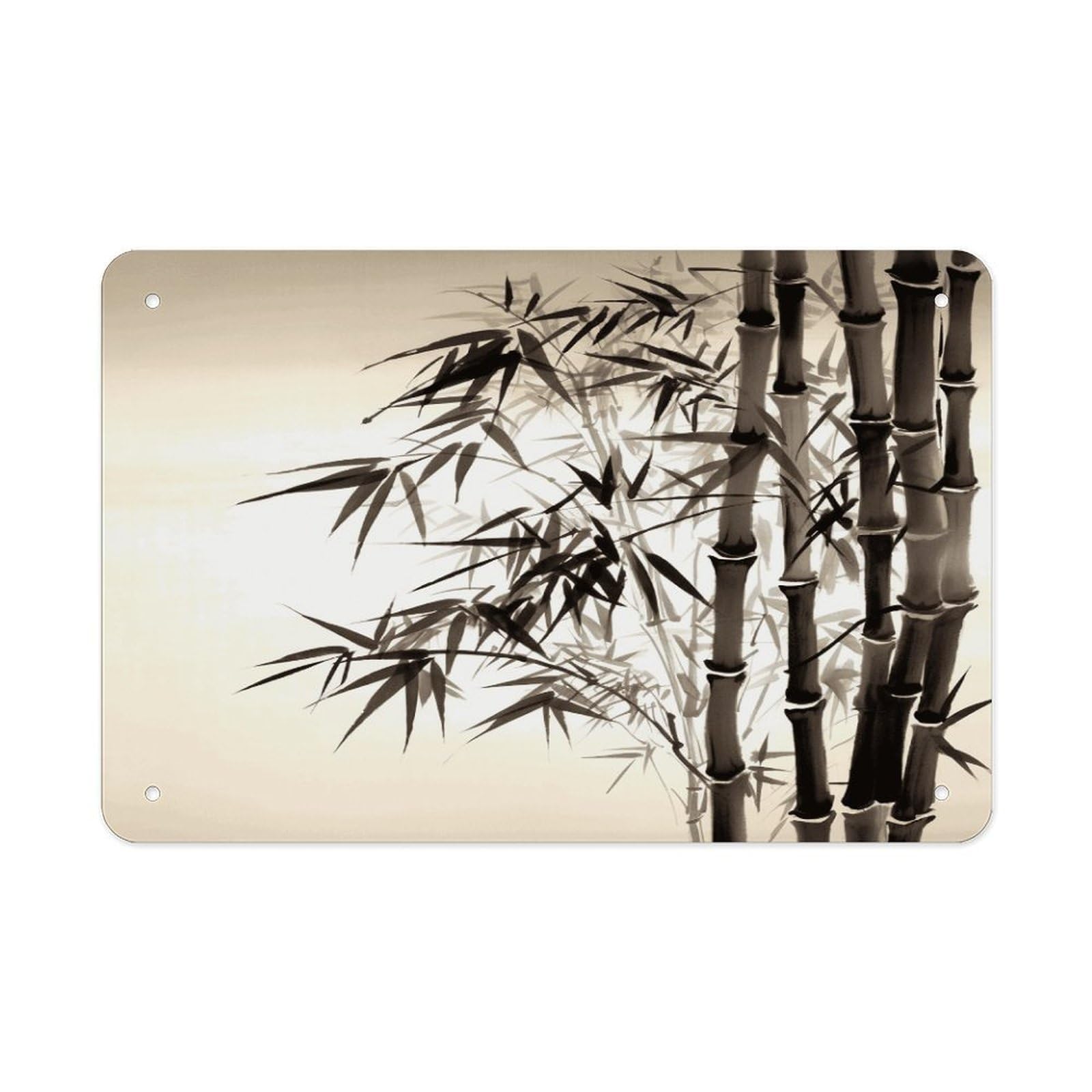 Bamboo Tree Image Chinese Calligraphy Metal Tin Sign 12"x8" Wall Art Prints Poster Decorative Picture Metal Signboard Decor Painting Folded Edge Iron Sheet Painting with Holes for Wall Decor