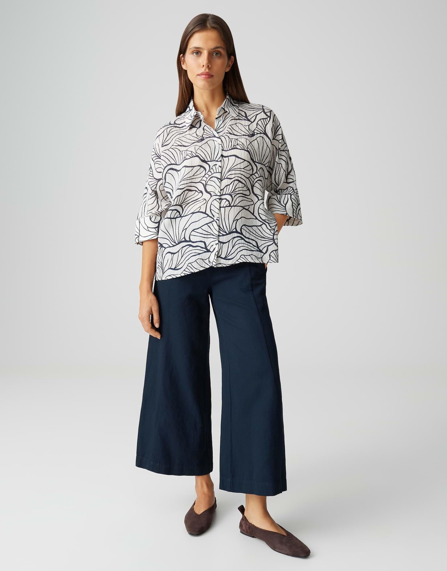 OPUS Damen Dreiviertelarmbluse | Printbluse mit feinem Webstreifen Loose Fit