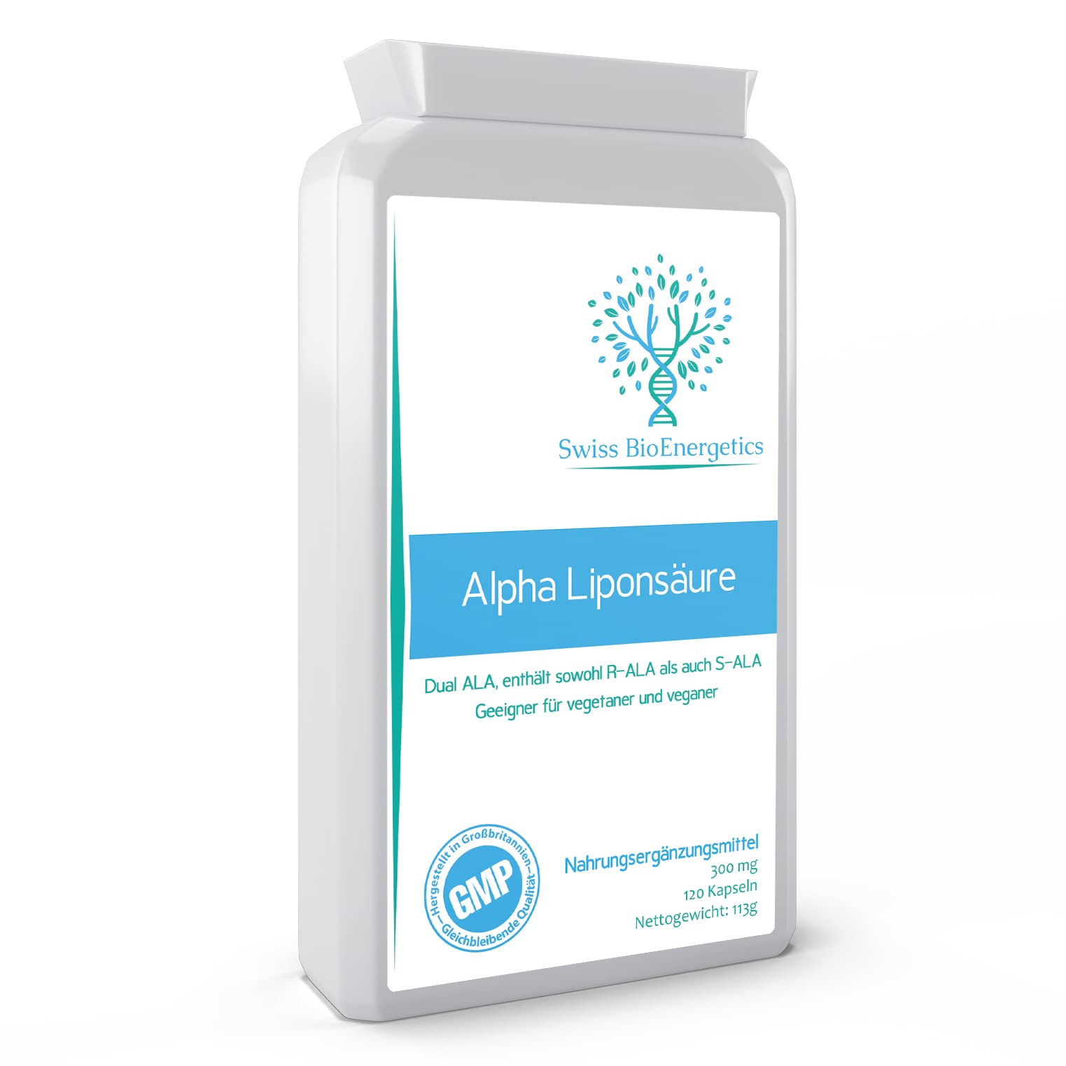 Alpha-Liponsäure 300mg, 120 Kapseln, Dual ALA (sowohl R-ALA als auch S-ALA), hergestellt in Großbritannien.