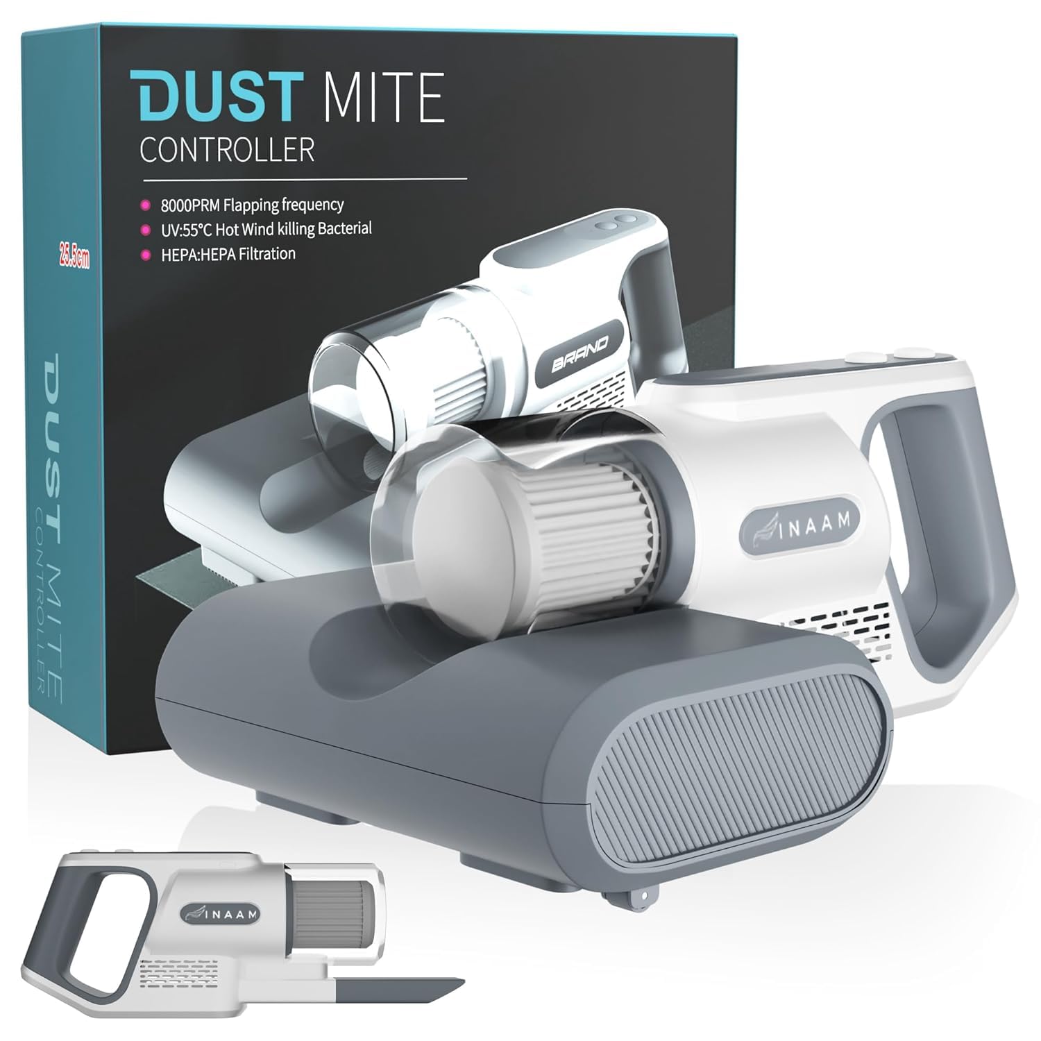 INAAM Dust Mite Cordless Vacuum Bed Sofa Cleaner UV Light Sterilisation HEPA Filtration KPA Power Suction Ideal for Bed Sofa Pillow & Other Fabrics Kills Bacteria (White)-image-45