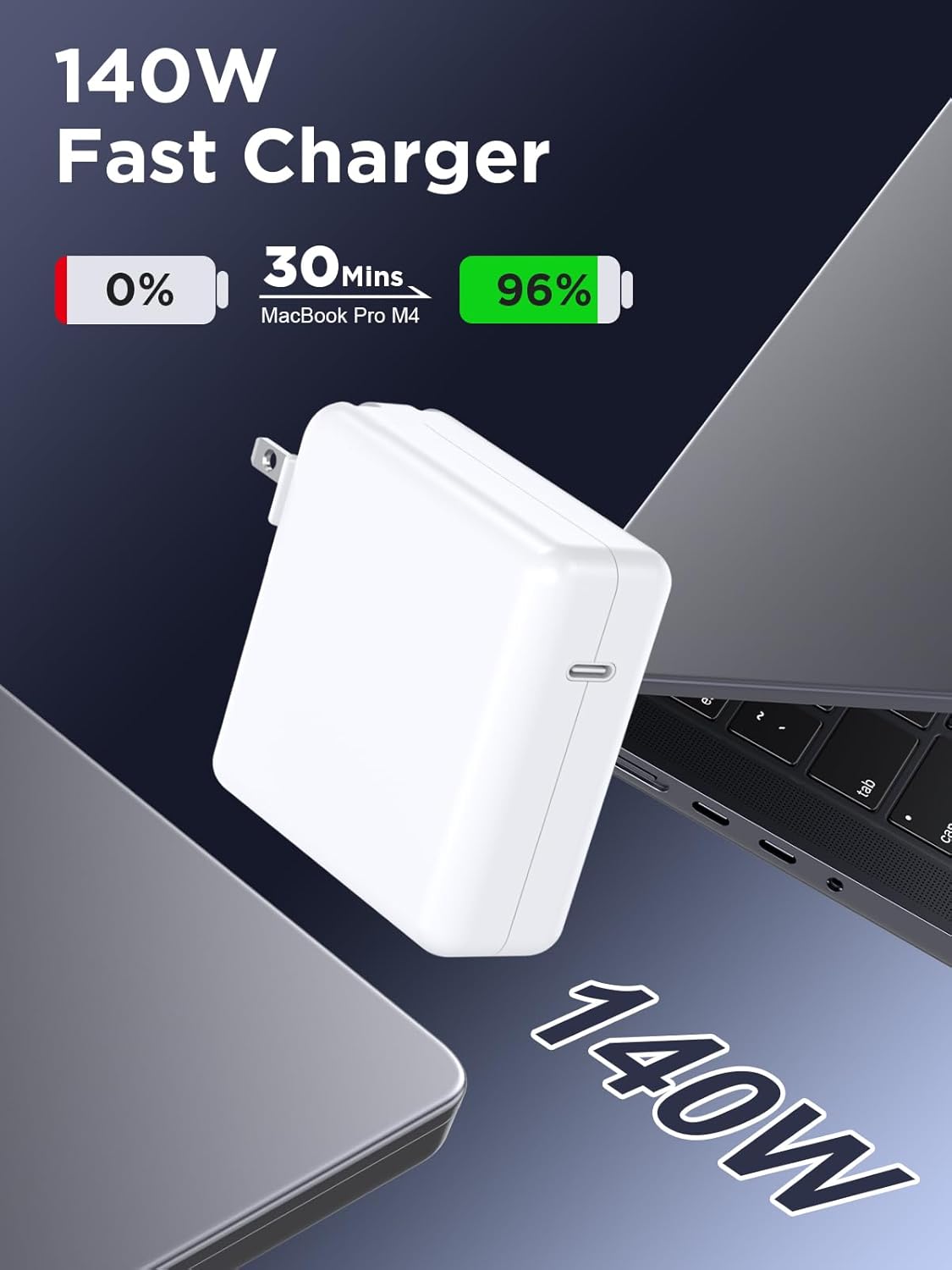 140W Charger for MacBook Pro 16/14 inch Mac Air 15/13 inch 【Original Quality】 2021-2025 M1–M4 6.6FT Magnetic 3 Cable LED & Type C Fast Charger Power Adapter - Between 2021-2025