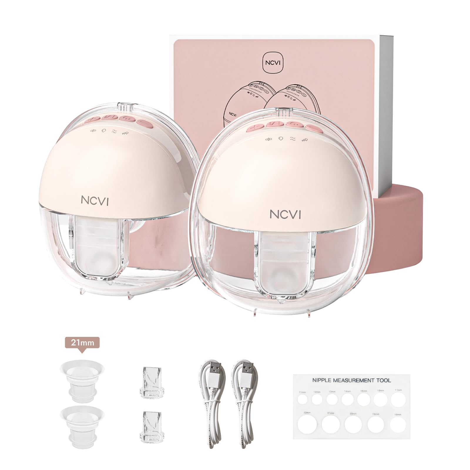 NCVI Wearable Hands Free Breast Pump, 4 Modes & 9 Levels with Multitronic Suction, Ultra-Quiet <45dB, Long Battery Life (150min), 21/24mm Flange Insert, Portable Electric Breastfeeding Pump for Moms