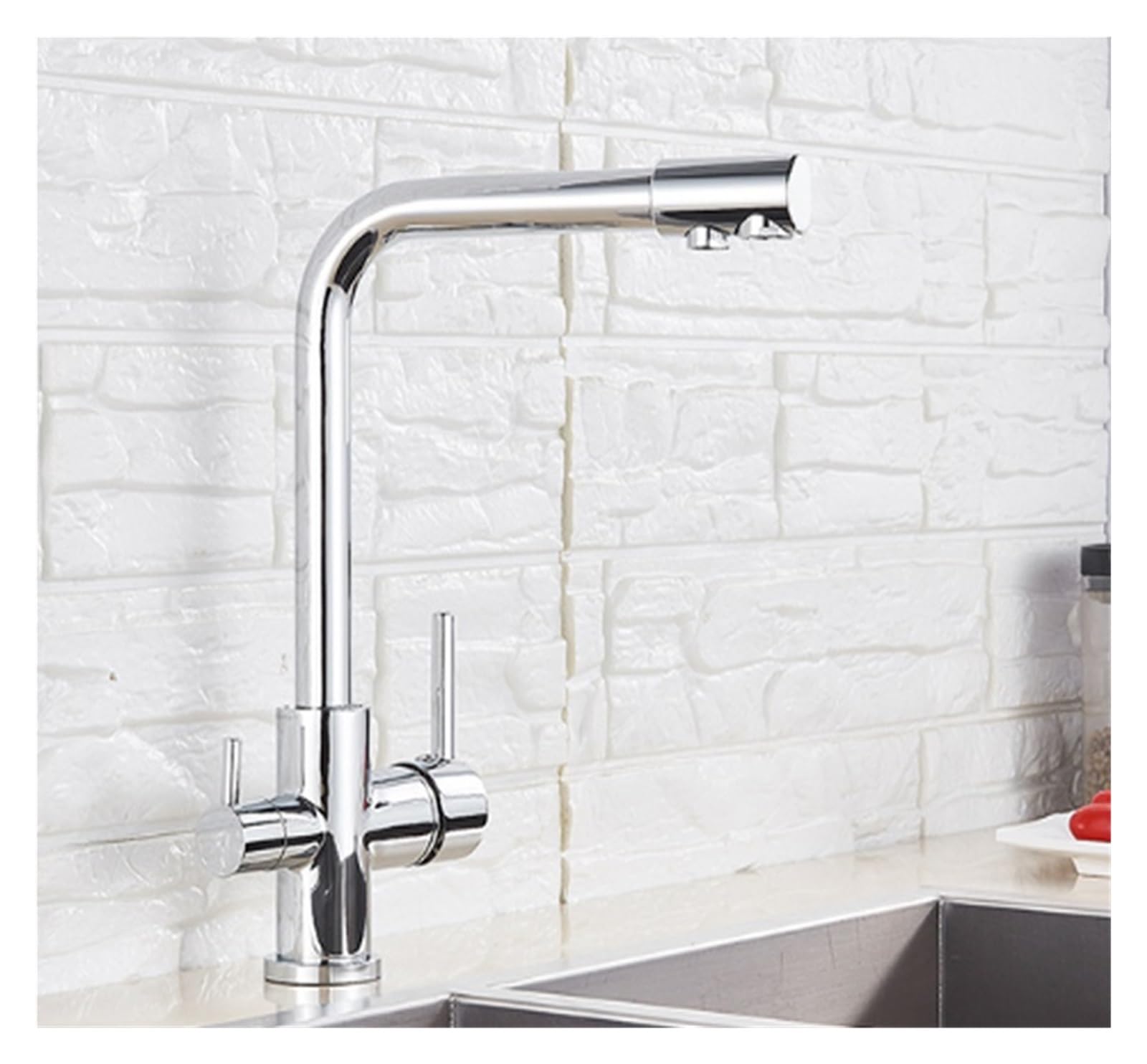 MXXQRHF Kitchen Faucets, 360 Degree Swivel Brass Dual Spray Purifier Vessel Sink Mixing Faucet (Chrome A)