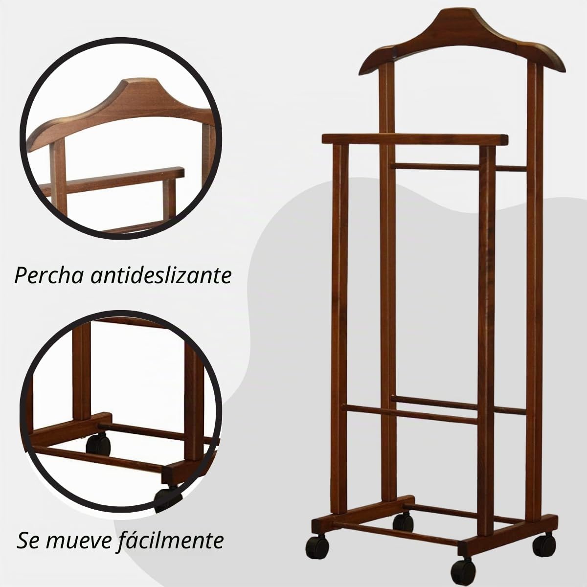 Tomaino - Galán de noche Ambrogio de madera de haya – Perchero de dormitorio multifuncional que ahorra espacio – Galán de dormitorio para ropa y accesorios – Blanco