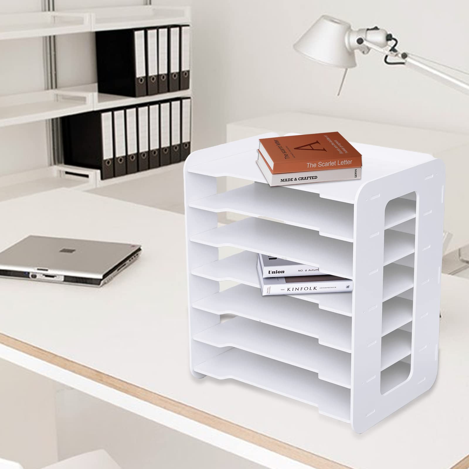 Vassoio portadocumenti a 7 ripiani in PVC per scrivania, formato A4, porta documenti, per casa, ufficio, scuola