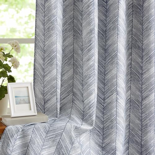 Jinchan JCJQBSTGM-5084C02 Blue Printed Curtains 84 Inch Length For Living Room Grommet Jacquard Curtains With Herringbone Pattern Modern Room Darkening Drapes Bedroom Window Curtain Set 2 Panels thumb #7