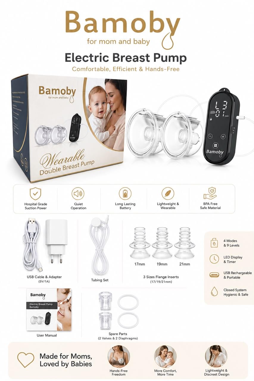 Bamoby - Sacaleche eléctrico hospitalario doble bomba portátil manos libres, 10 W, 4 modos de succión, 9 velocidades.