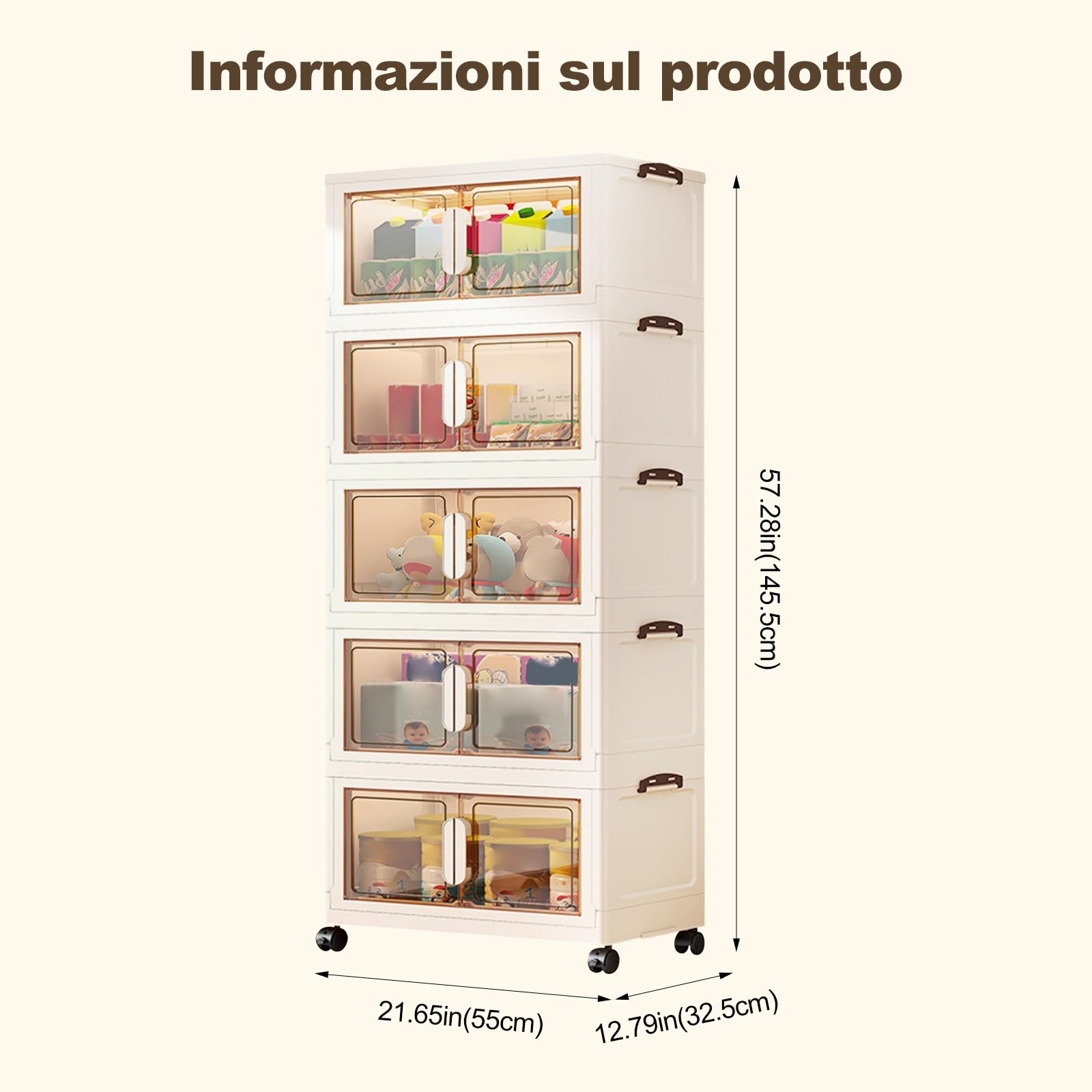 Ergocar Scatola Di Stoccaggio, Doppia Porta Di Apertura Magnetica Grande Armadietto Di Capacità,Scatole Di Stoccaggio Di Plastica Trasparente Con Puleggia, Per Camera Da Letto, Ufficio e Cucina
