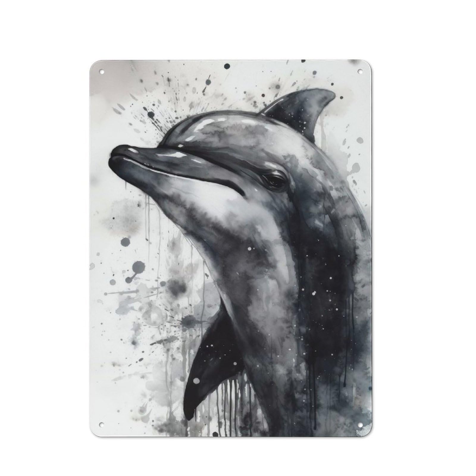 Junmoney Dolphin Beauty Watercolor Industrial-Style Metal Sign 40X30cm For Home Bar Wall, Housewarming Wall Decor For People Furnishing Home Bar