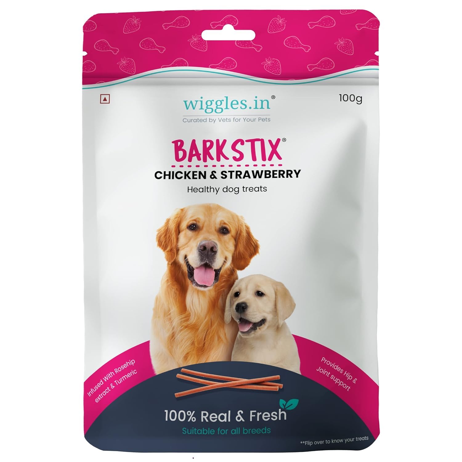 Wiggles Barkstix Dog Treats (Chicken & Strawberry, 100G) | Fresh Chicken Soft Chew Sticks for Training Adult Puppies | Provides Hip and Joint Support with Rosehip Extract and Turmeric | For All Breeds (B0BQ3GQC1H) Amazon Price History, Amazon Price Tracker
