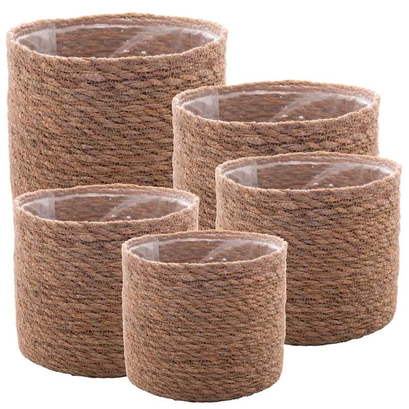 WOLFF - Conjunto 5 Cachepots de Fibra Natural com Forro de Plásti...