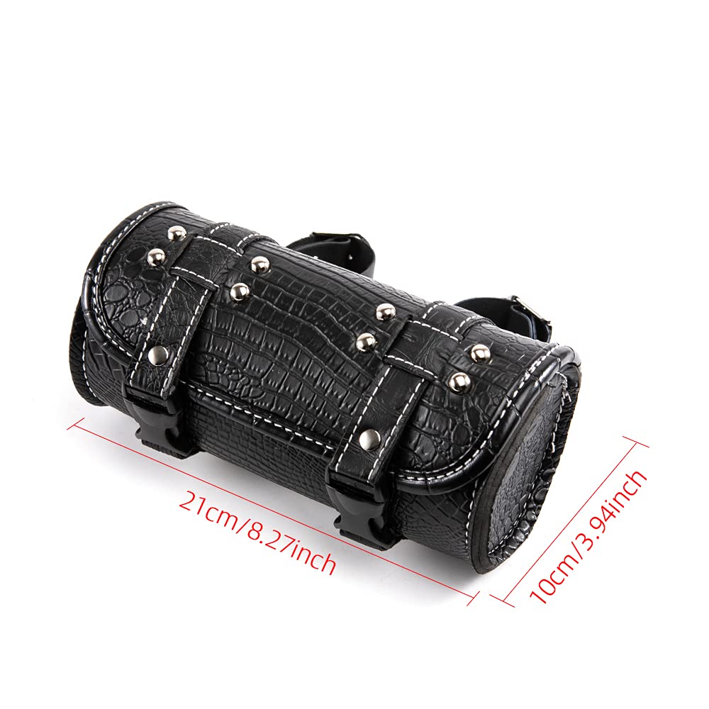 Borsa universale per moto, in pelle di coccodrillo, borsa per attrezzi Sissy Bar, impermeabile, con fibbie a sgancio rapido (nero)