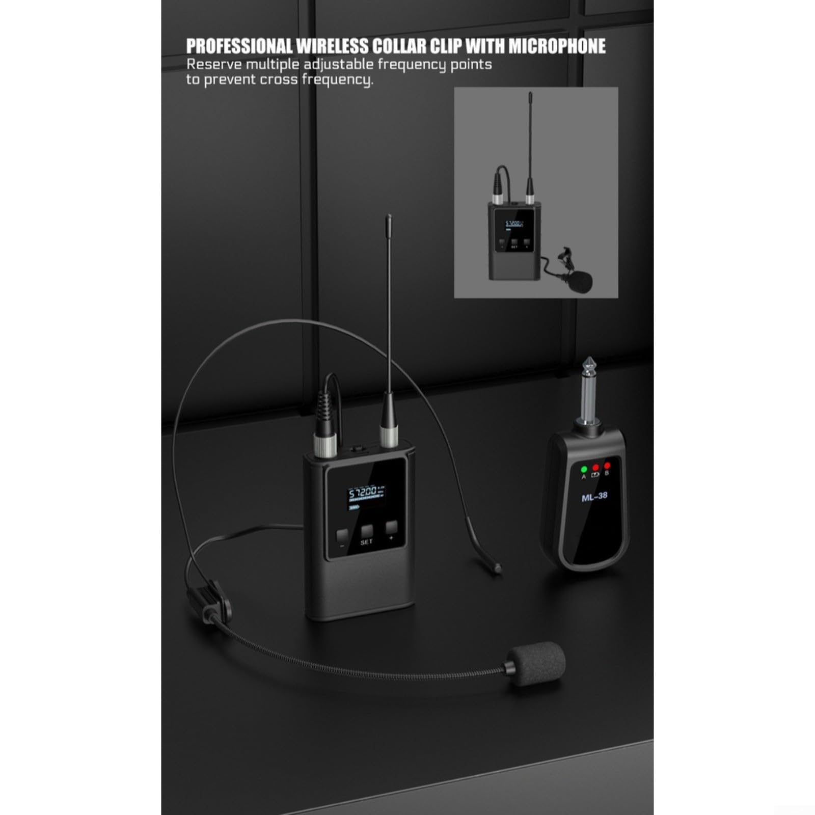 Sistema microfonico wireless portatile per doppio microfono a condensatore cardioide audio chiaro registrazione eventi streaming live nero
